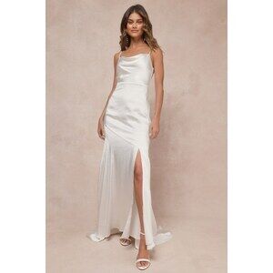 Lulus Passionate Allure Ivory Satin Backless Cowl Neck Maxi Dress White - Size S